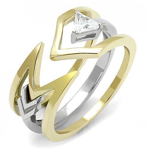 Gold Rings for Women Silver Triangle Stone Two Tone Stainless Steel Ring with AAA Grade CZ - Jewelry Store by Erik Rayo
