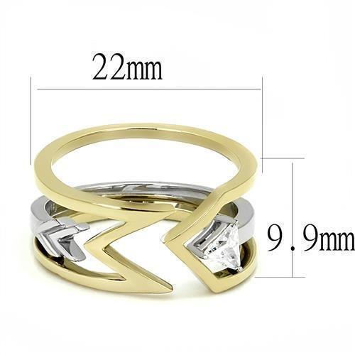 Gold Rings for Women Silver Triangle Stone Two Tone Stainless Steel Ring with AAA Grade CZ - Jewelry Store by Erik Rayo