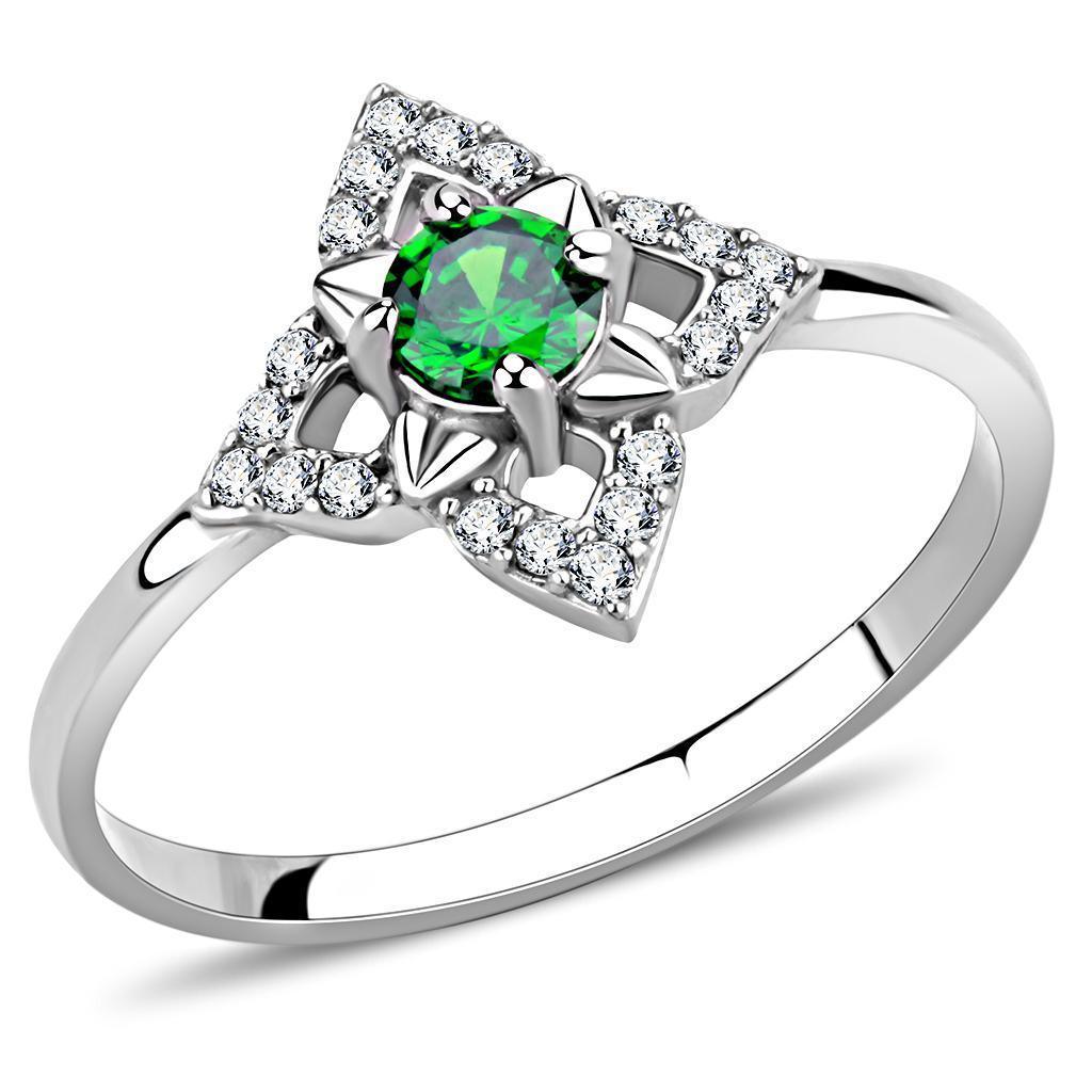 Rings for Women Green Emerald Stainless Steel Ring with AAA Grade CZ - Jewelry Store by Erik Rayo