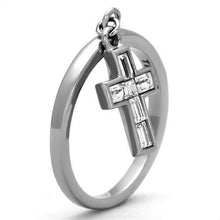 Load image into Gallery viewer, Womens Ring Hanging Cross Stainless Steel Ring with AAA Grade CZ in Clear - Jewelry Store by Erik Rayo
