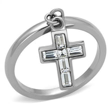 Load image into Gallery viewer, Womens Ring Hanging Cross Stainless Steel Ring with AAA Grade CZ in Clear - Jewelry Store by Erik Rayo
