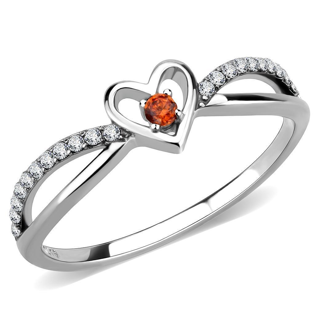 Rings for Women Heart Orange CZ Stainless Steel Ring with AAA Grade - Jewelry Store by Erik Rayo
