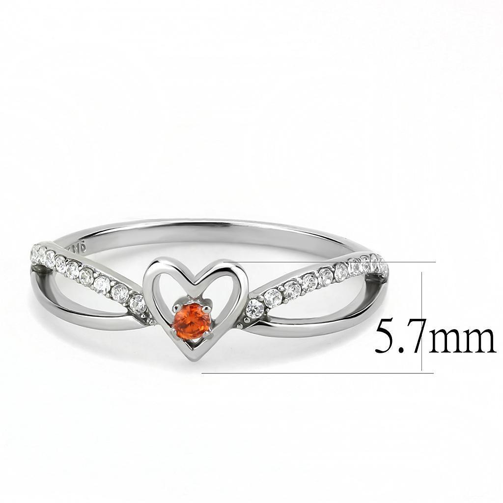 Rings for Women Heart Orange CZ Stainless Steel Ring with AAA Grade - Jewelry Store by Erik Rayo