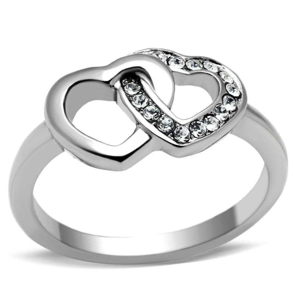 Rings for Women Hearts Stainless Steel Ring with Top Grade Crystal in Clear - Jewelry Store by Erik Rayo