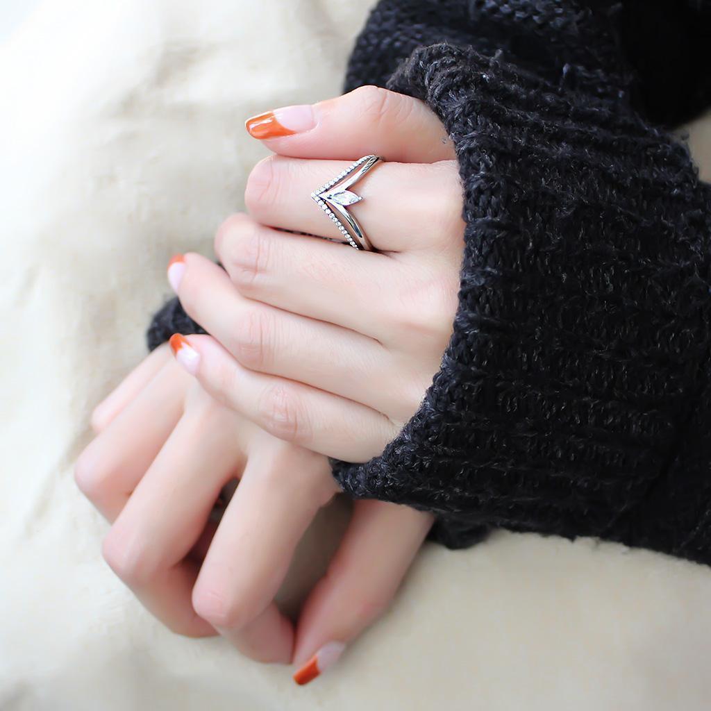 Rings for Women Mountain Peak Marquise Stainless Steel with AAA Grade CZ in Clear - Jewelry Store by Erik Rayo