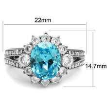 Load image into Gallery viewer, Womens Ring Oval Blue Stainless Steel Ring with AAA Grade CZ in Sea Blue - Jewelry Store by Erik Rayo
