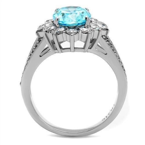 Rings for Women Oval Blue Stainless Steel Ring with AAA Grade CZ in Sea Blue - Jewelry Store by Erik Rayo
