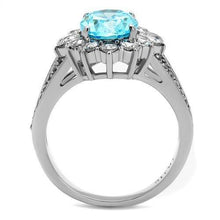 Load image into Gallery viewer, Womens Ring Oval Blue Stainless Steel Ring with AAA Grade CZ in Sea Blue - Jewelry Store by Erik Rayo
