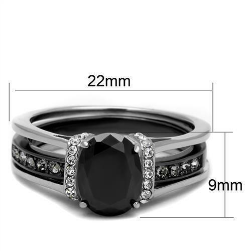 Rings for Women Oval Cut Black CZ Stainless Steel Engagement Ring Set - Jewelry Store by Erik Rayo