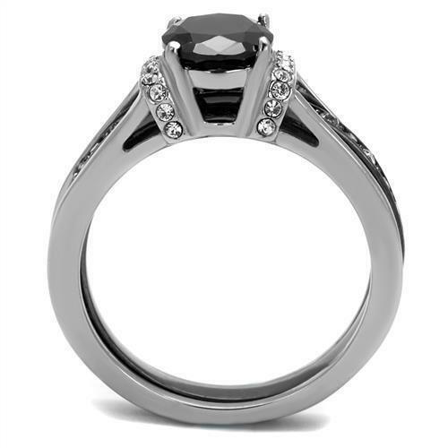 Rings for Women Oval Cut Black CZ Stainless Steel Engagement Ring Set - Jewelry Store by Erik Rayo
