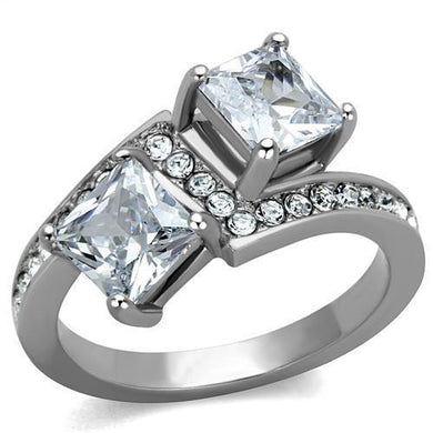 Womens Ring Princess Cut Stainless Steel Ring with AAA Grade CZ in Clear - Jewelry Store by Erik Rayo