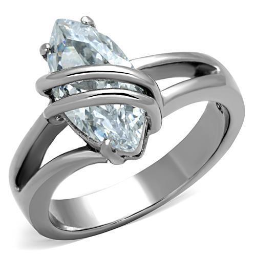Rings for Women Protection Symbolism Marquise Stainless Steel Ring with AAA Grade CZ in Clear - Jewelry Store by Erik Rayo
