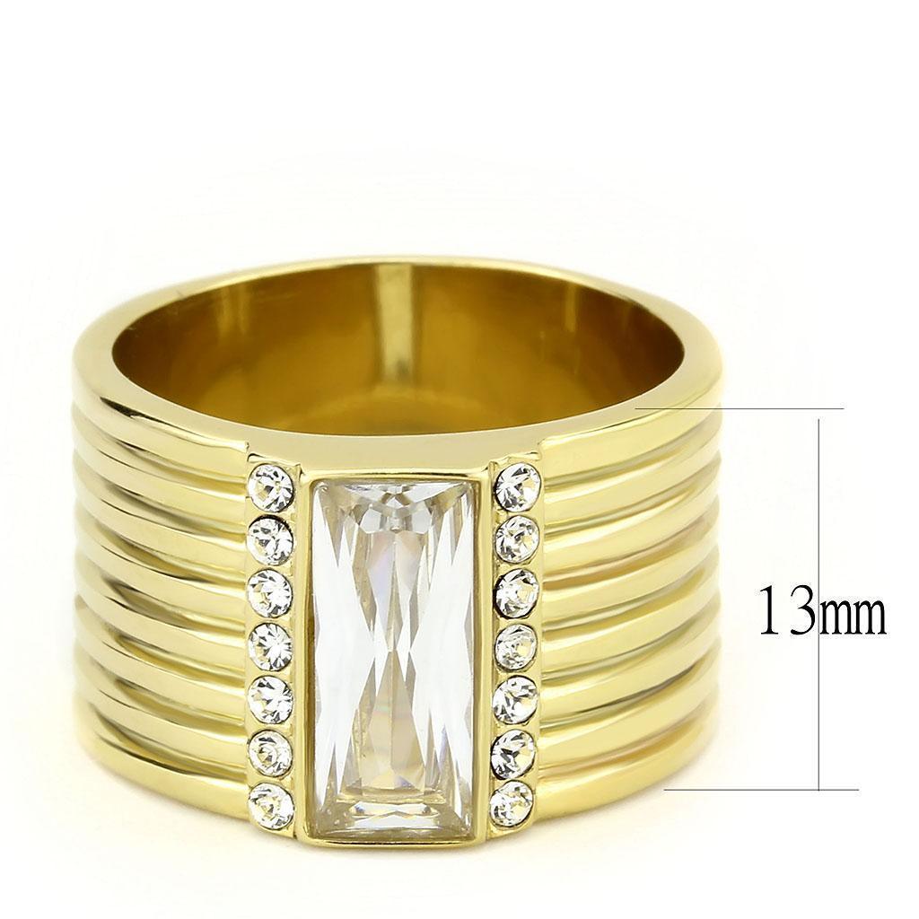 Rings for Women Rectangle Round Stainless Steel Ring with AAA Grade CZ in Clear - Jewelry Store by Erik Rayo
