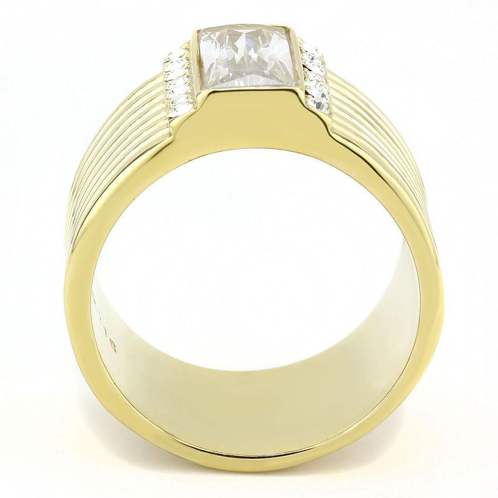 Rings for Women Rectangle Round Stainless Steel Ring with AAA Grade CZ in Clear - Jewelry Store by Erik Rayo