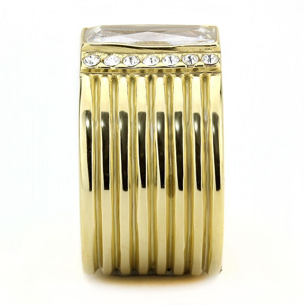 Rings for Women Rectangle Round Stainless Steel Ring with AAA Grade CZ in Clear - Jewelry Store by Erik Rayo