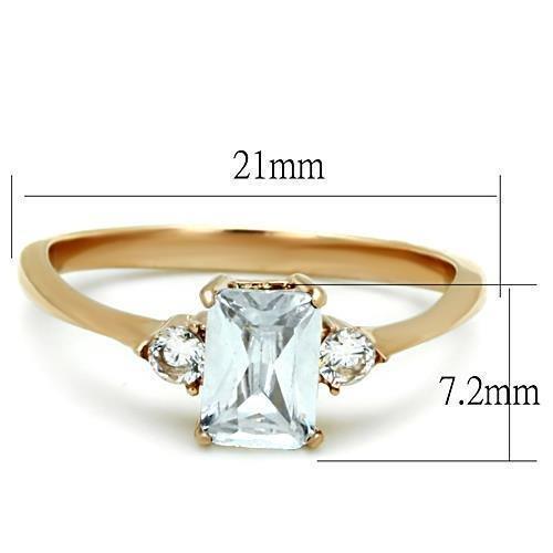 Rings for Women Rose Gold Rectangle Stainless Steel Ring with AAA Grade CZ in Clear - Jewelry Store by Erik Rayo