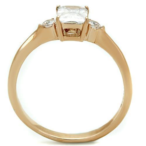 Rings for Women Rose Gold Rectangle Stainless Steel Ring with AAA Grade CZ in Clear - Jewelry Store by Erik Rayo