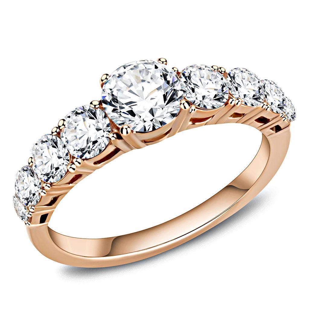 Rings for Women Rose Gold Stainless Steel Ring with AAA Grade CZ in Clear - Jewelry Store by Erik Rayo