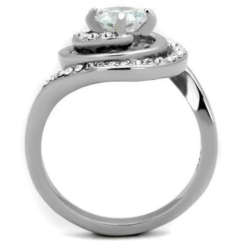 Rings for Women Round CZ Stainless Steel Swirl Engagement Ring Anillo Para Mujer - Jewelry Store by Erik Rayo