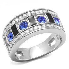 Load image into Gallery viewer, Womens Ring Sapphire Blue Stainless Steel Ring with Top Grade Crystal - Jewelry Store by Erik Rayo
