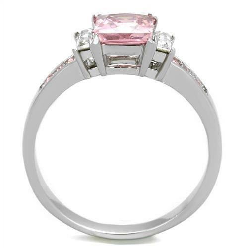 Silver Rings for Women Pink Princess Cut Rose Sapphire CZ Accents Stainless Steel Square Engagement Ring - Jewelry Store by Erik Rayo