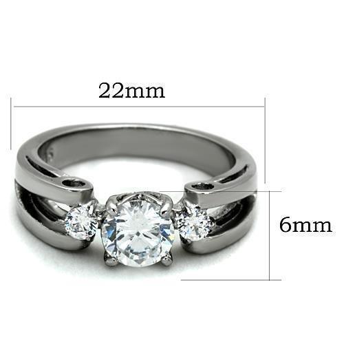 Womens Ring Solitaire with 2 Accents Stainless Steel Ring with AAA Grade CZ in Clear - Jewelry Store by Erik Rayo