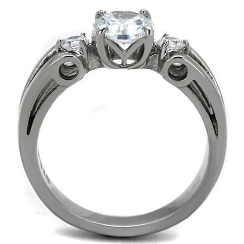 Womens Ring Solitaire with 2 Accents Stainless Steel Ring with AAA Grade CZ in Clear - Jewelry Store by Erik Rayo