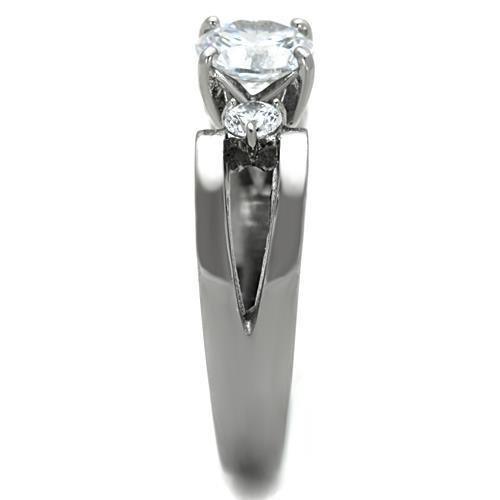 Womens Ring Solitaire with 2 Accents Stainless Steel Ring with AAA Grade CZ in Clear - Jewelry Store by Erik Rayo