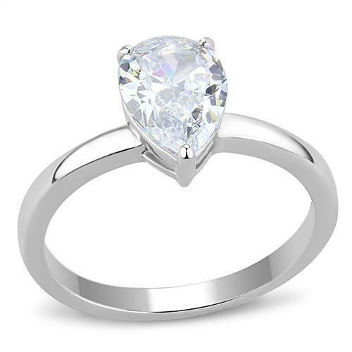 Rings for Women Stainless Steel 1.8ct Pear Teardrop Solitaire CZ Engagement Wedding Promise Ring - Jewelry Store by Erik Rayo