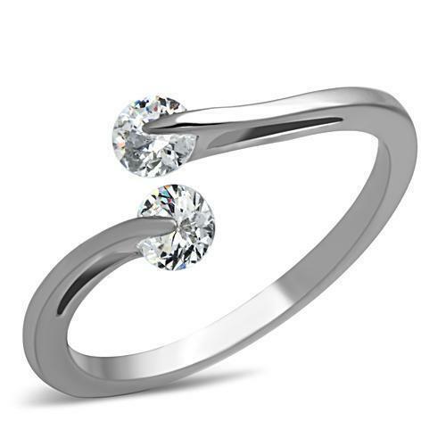 Rings for Women Stainless Steel 2 Two Round CZ Promise Engagement Silver Wedding Ring - Jewelry Store by Erik Rayo