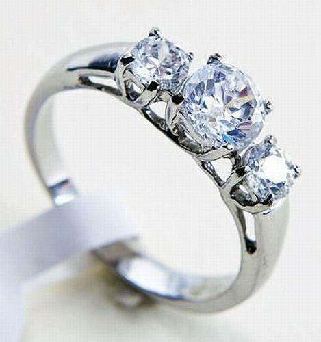 Rings for Women Stainless Steel 3 Round CZ Past Present Future Engagement Anniversary Ring - Jewelry Store by Erik Rayo
