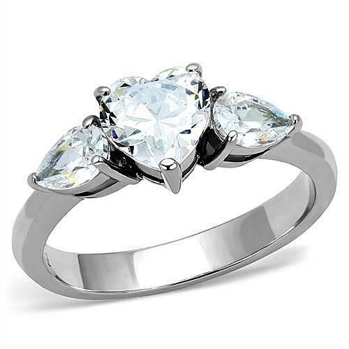 Rings for Women Stainless Steel Heart & Pear Accents CZ Engagement Promise Wedding Ring - Jewelry Store by Erik Rayo