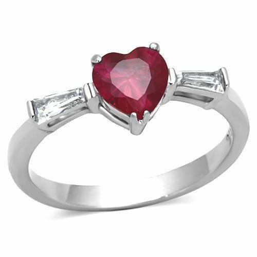 Rings for Women Stainless Steel Red Ruby Heart CZ Baguette Love Engagement Wedding Promise Ring - Jewelry Store by Erik Rayo