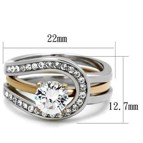 Rings for Women Stainless Steel Rose Gold EP Round cz Wedding Engagement 2 PC Tone Ring Set - Jewelry Store by Erik Rayo