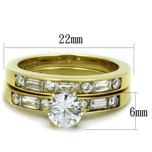 Rings for Women Stainless steel Round Baguette CZ Wedding Engagement 2 PC Gold Ion Ring Set - Jewelry Store by Erik Rayo