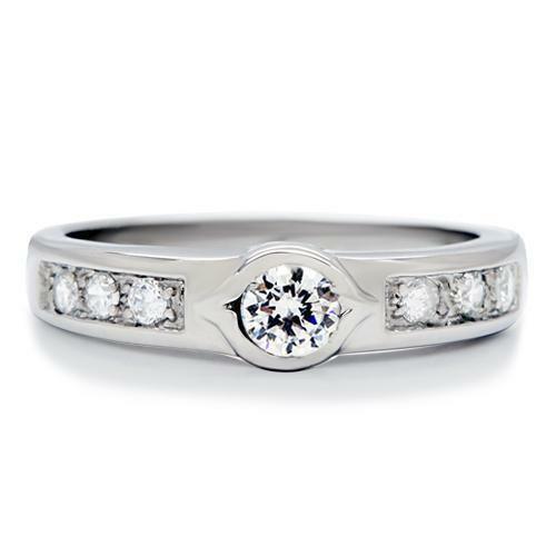Rings for Women Stainless Steel Round Bezel Set Engagement Band Ring Anillo Para Mujer - Jewelry Store by Erik Rayo