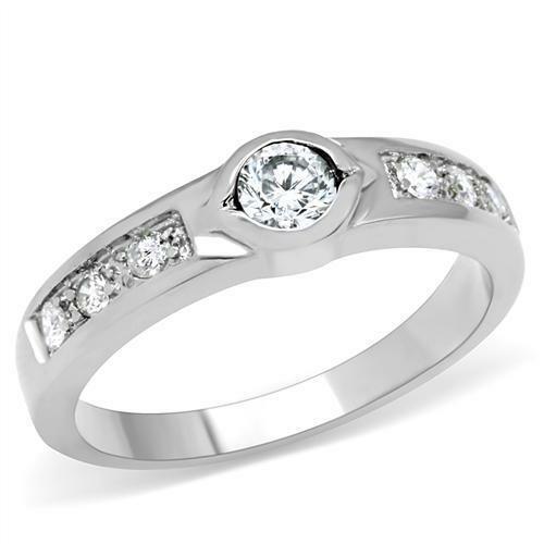 Rings for Women Stainless Steel Round Bezel Set Engagement Band Ring Anillo Para Mujer - Jewelry Store by Erik Rayo