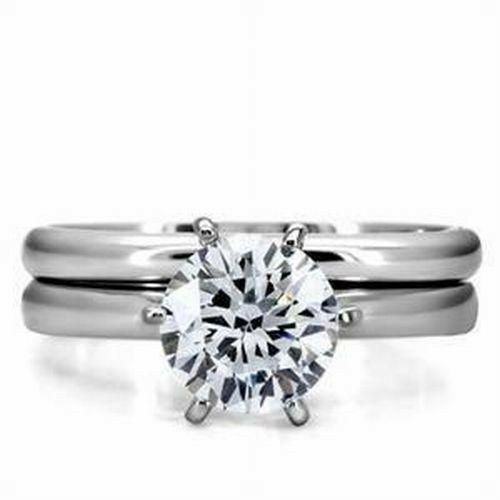 Womens Ring Stainless Steel Round Solitaire Wedding Engagement Promise Band 2 Ring Set - Jewelry Store by Erik Rayo