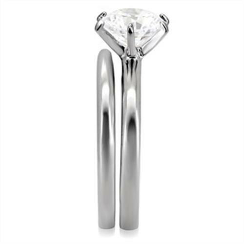 Womens Ring Stainless Steel Round Solitaire Wedding Engagement Promise Band 2 Ring Set - Jewelry Store by Erik Rayo