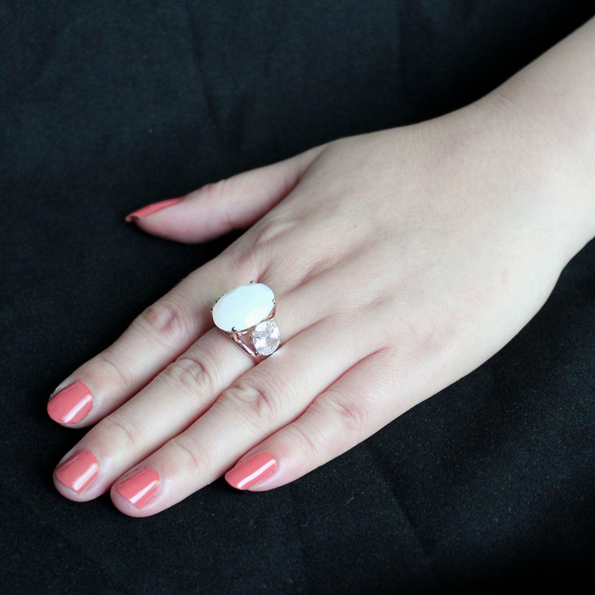 Rings for Women Synthetic Fire Opal White Stainless Steel - Jewelry Store by Erik Rayo