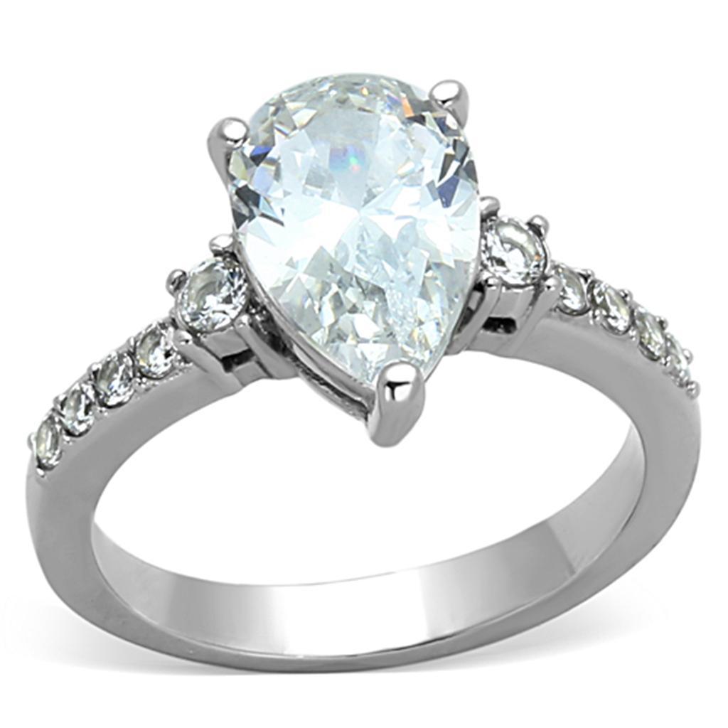Rings for Women Tear Drop Cut Stainless Steel Ring with AAA Grade CZ in Clear - Jewelry Store by Erik Rayo