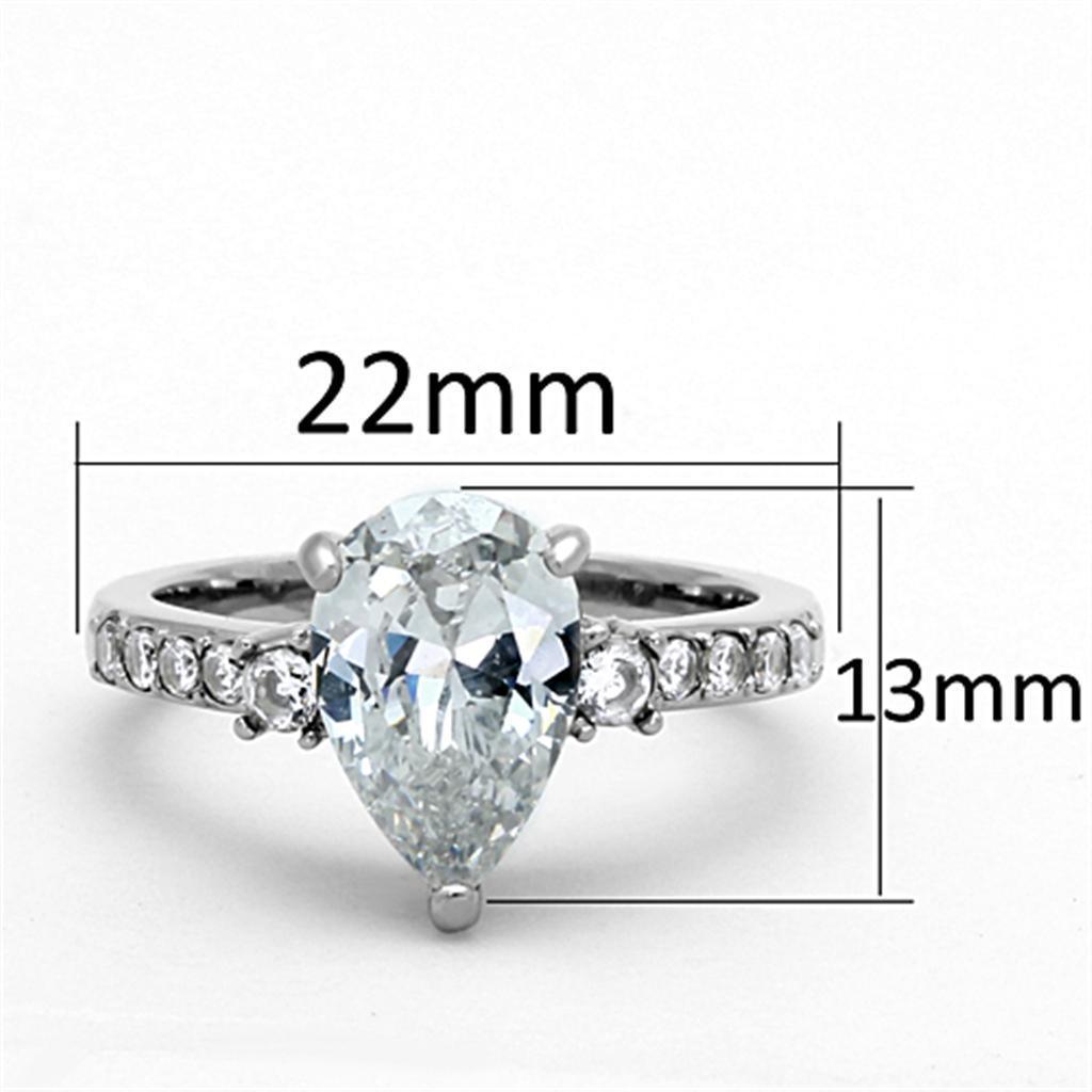 Rings for Women Tear Drop Cut Stainless Steel Ring with AAA Grade CZ in Clear - Jewelry Store by Erik Rayo