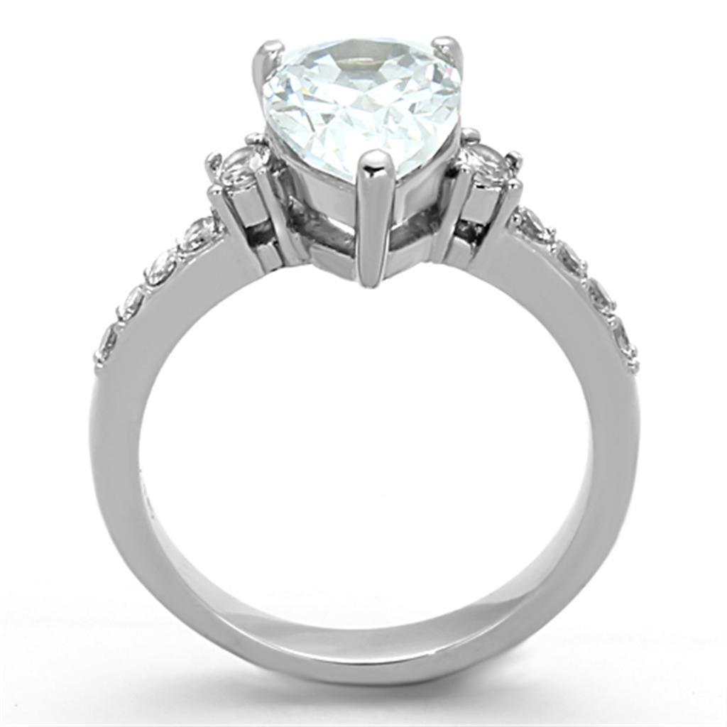 Rings for Women Tear Drop Cut Stainless Steel Ring with AAA Grade CZ in Clear - Jewelry Store by Erik Rayo