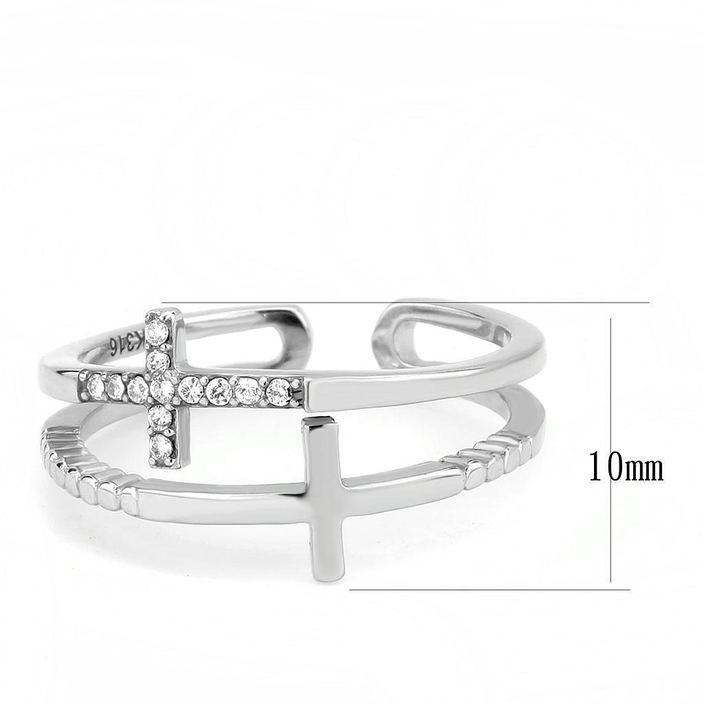 Rings for Women Two Crosses Stainless Steel Ring with AAA Grade CZ in Clear - Jewelry Store by Erik Rayo