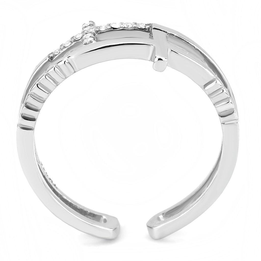 Rings for Women Two Crosses Stainless Steel Ring with AAA Grade CZ in Clear - Jewelry Store by Erik Rayo