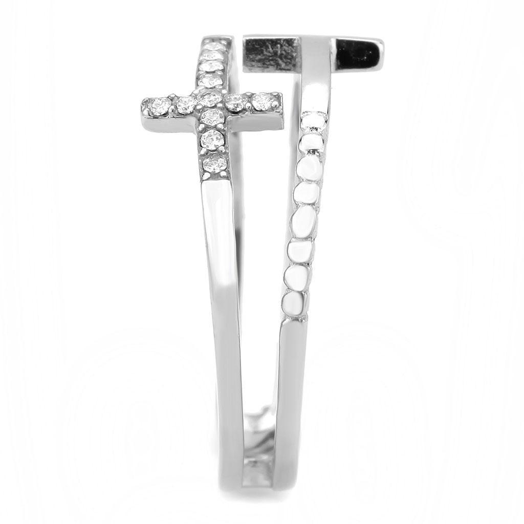 Rings for Women Two Crosses Stainless Steel Ring with AAA Grade CZ in Clear - Jewelry Store by Erik Rayo