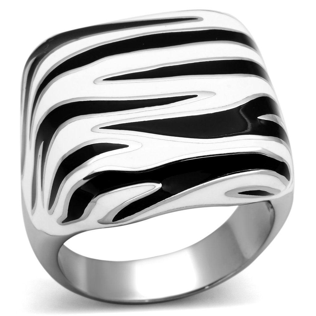 Rings for Women Zebra Stripes Black White Stainless Steel Ring with Epoxy in Multi Color - Jewelry Store by Erik Rayo