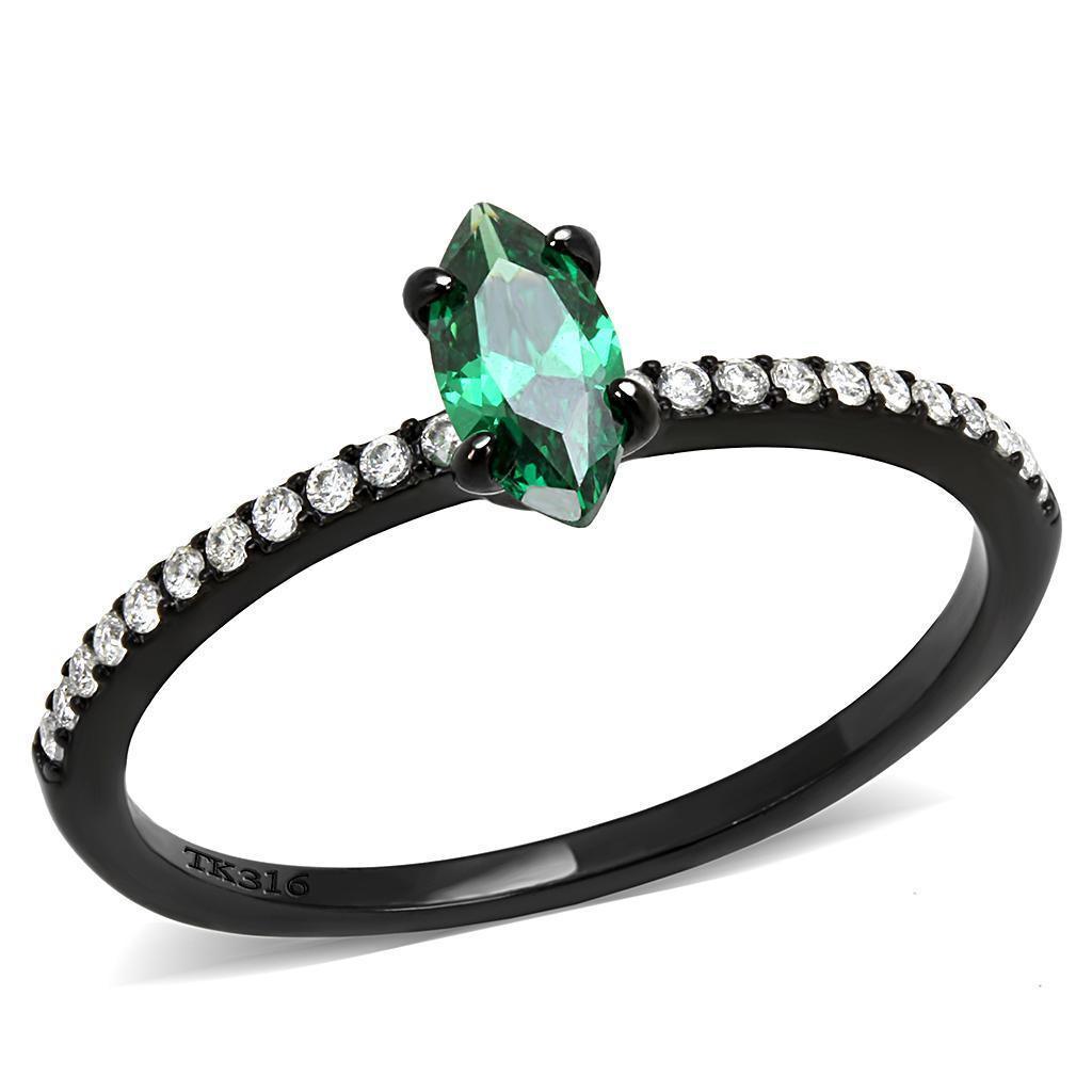 Rings for Womens Black Green Marquise Stainless Steel Ring with AAA Grade CZ in Emerald - Jewelry Store by Erik Rayo