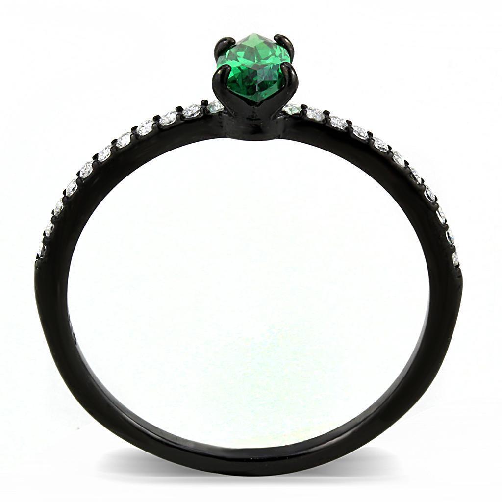 Rings for Womens Black Green Marquise Stainless Steel Ring with AAA Grade CZ in Emerald - Jewelry Store by Erik Rayo