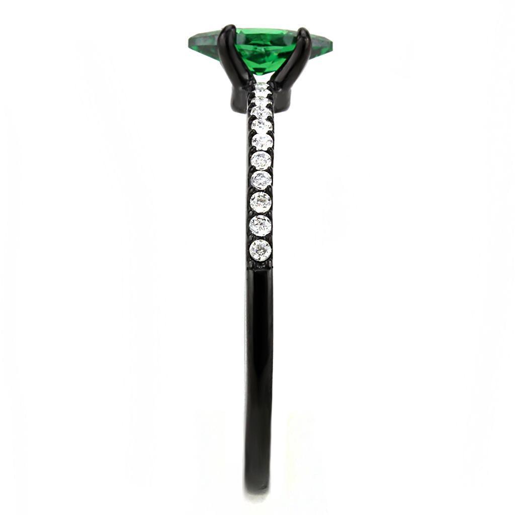 Rings for Womens Black Green Marquise Stainless Steel Ring with AAA Grade CZ in Emerald - Jewelry Store by Erik Rayo